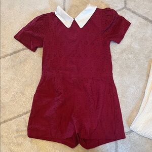 Janie and Jack Burgundy Eyelet Jumpsuit with White Collar